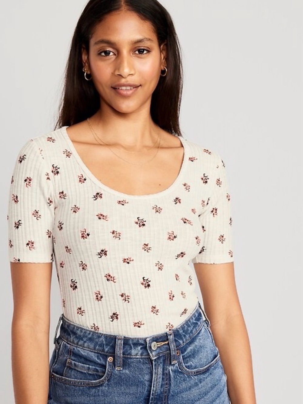 Old Navy white and pink floral print top